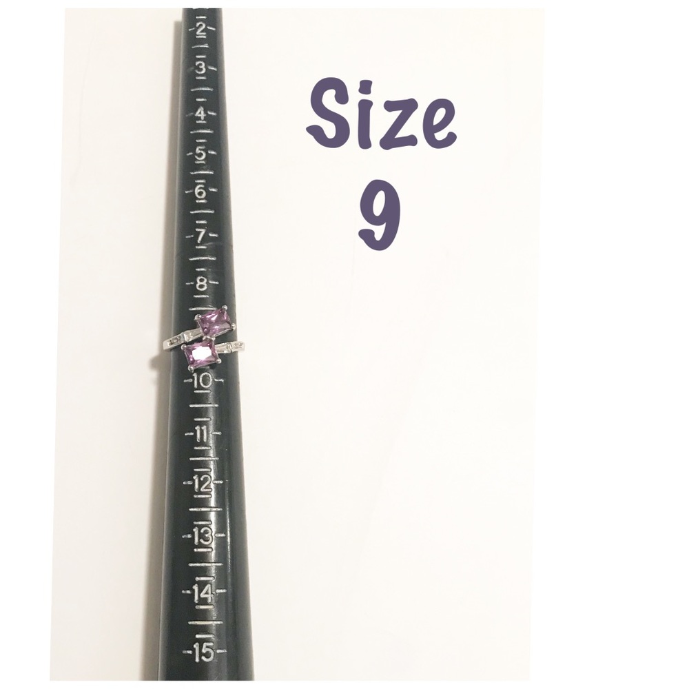 Simulated Amethyst & CZ Baguette 925 Silver Ring - Picture 7 of 10